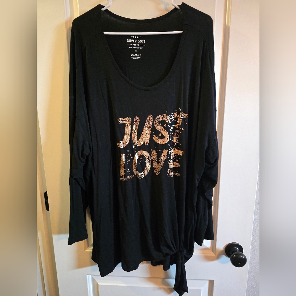 Black Long Sleeve Shirt with Gold 'Just Love' Print